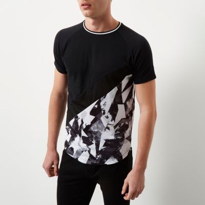 Black and white geo panel T-shirt
